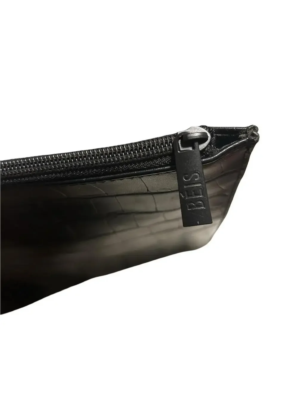 BEIS‎ Black Croc Embossed Zip Pouch Clutch Organizer Bag